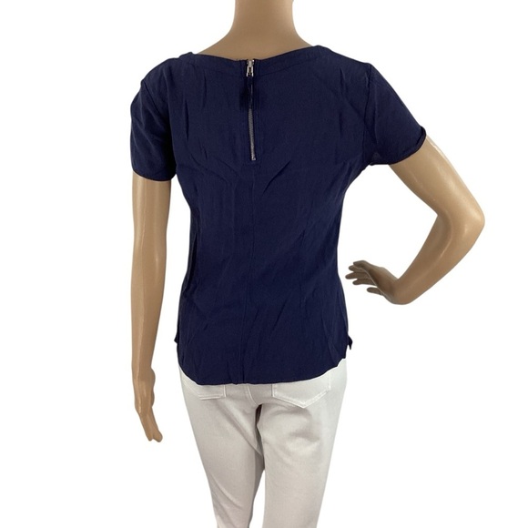 Banana Republic Navy Fitted Viscose Short Sleeve Blouse Back Zip Size 4 - Picture 5 of 7